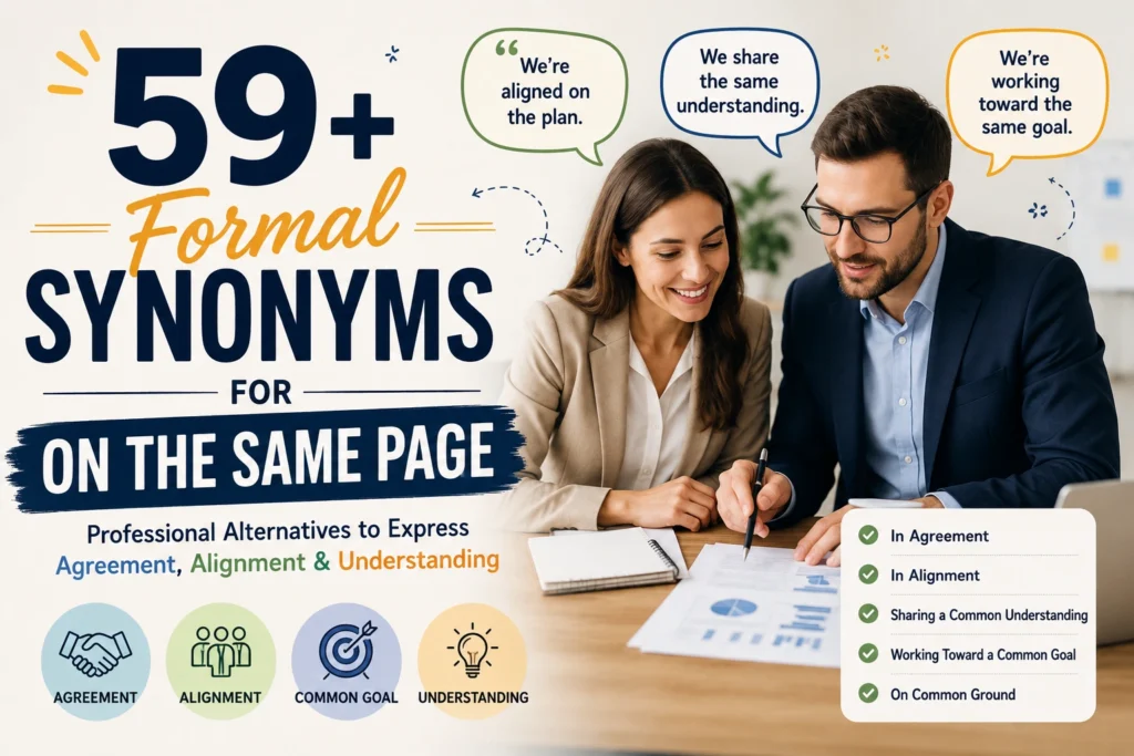 formal synonyms for on the same page