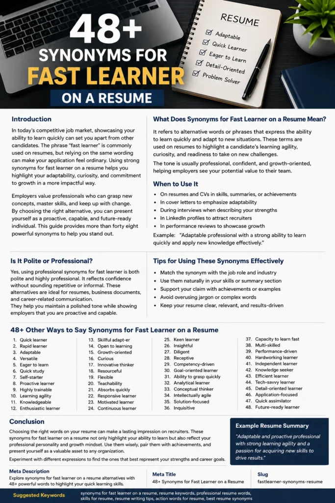 synonyms for fast learner on a resume